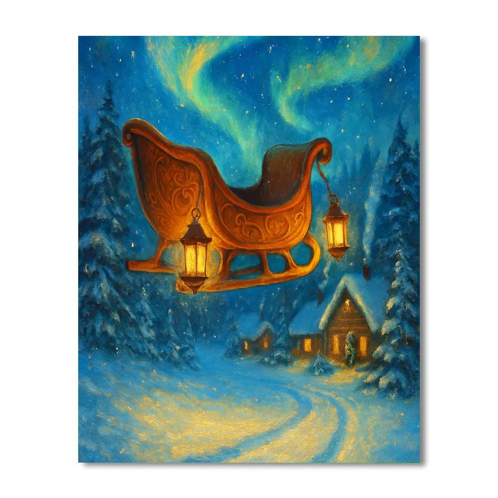 Aurora Lantern Sleigh Over Pine Valley paint by numbers