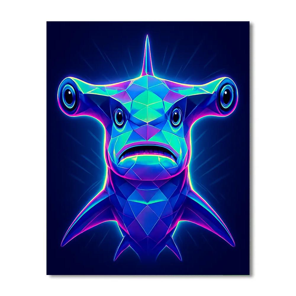 Neon Reef Hammerhead Number painting