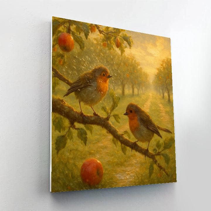 Golden Orchard Robins After Rain paint by number
