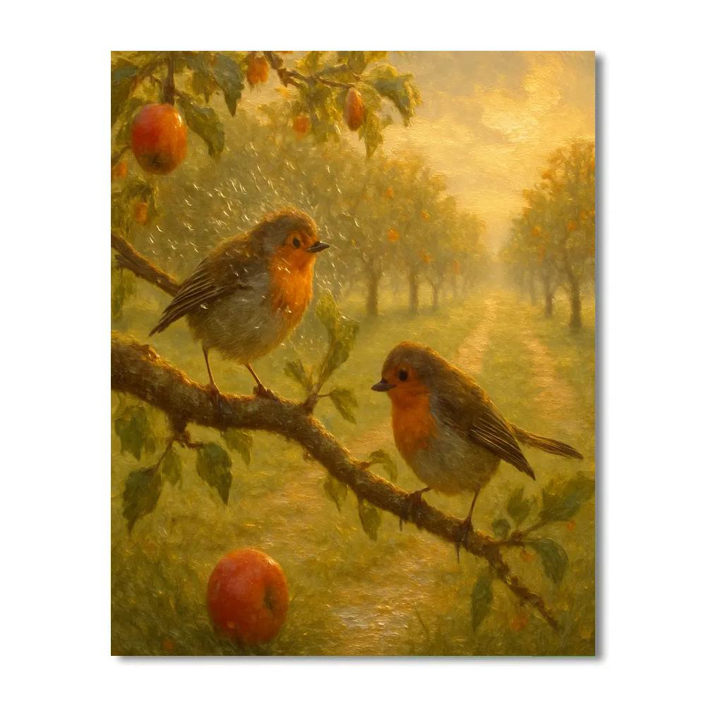 Golden Orchard Robins After Rain paint by number