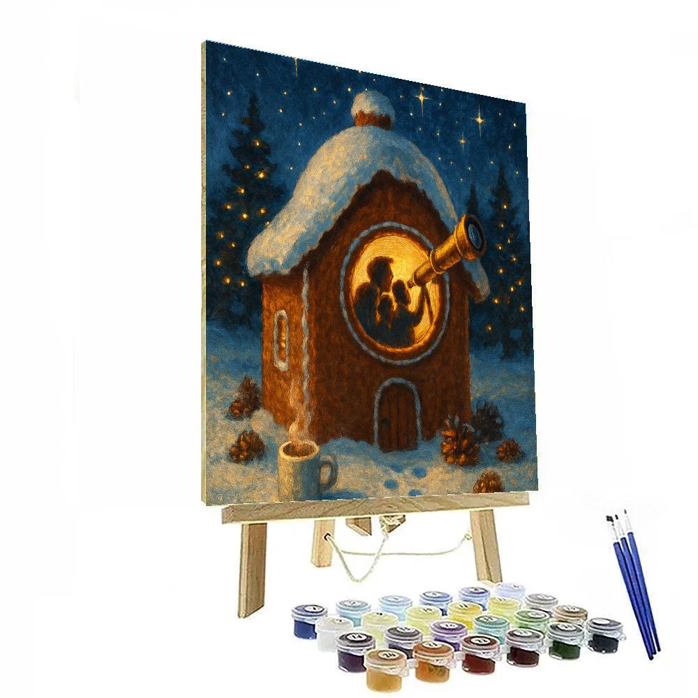 Starlit Gingerbread Observatory Cabin DIY paint by numbers
