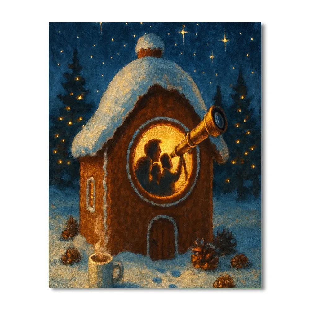 Starlit Gingerbread Observatory Cabin DIY paint by numbers