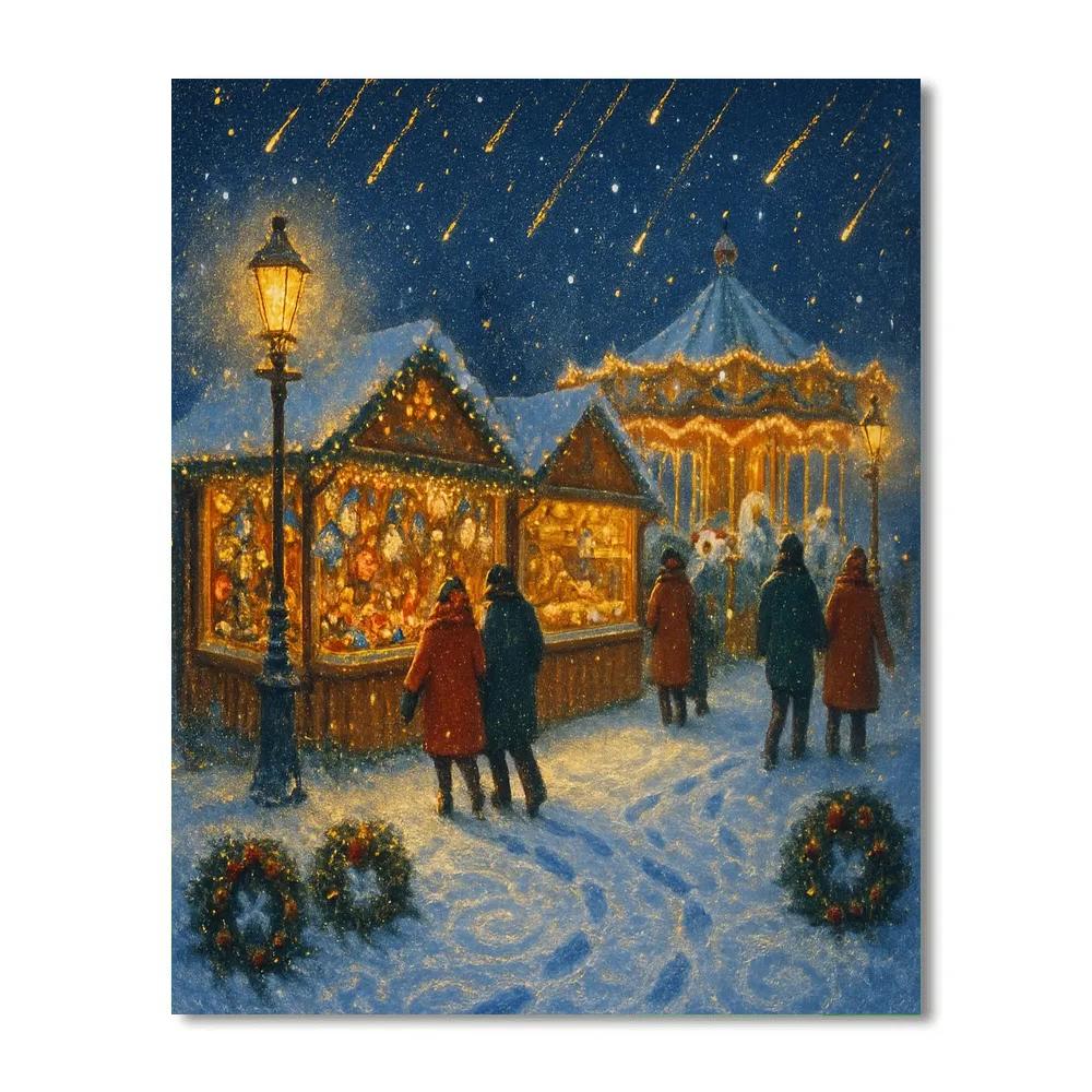 Midnight Market Under Falling Star Snow Paint by numbers kits