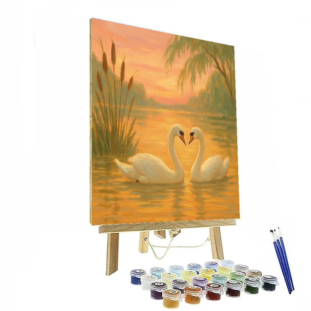 Golden Hour Swan Pair Drift painting number kit
