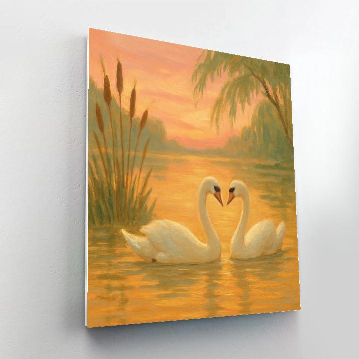 Golden Hour Swan Pair Drift painting number kit