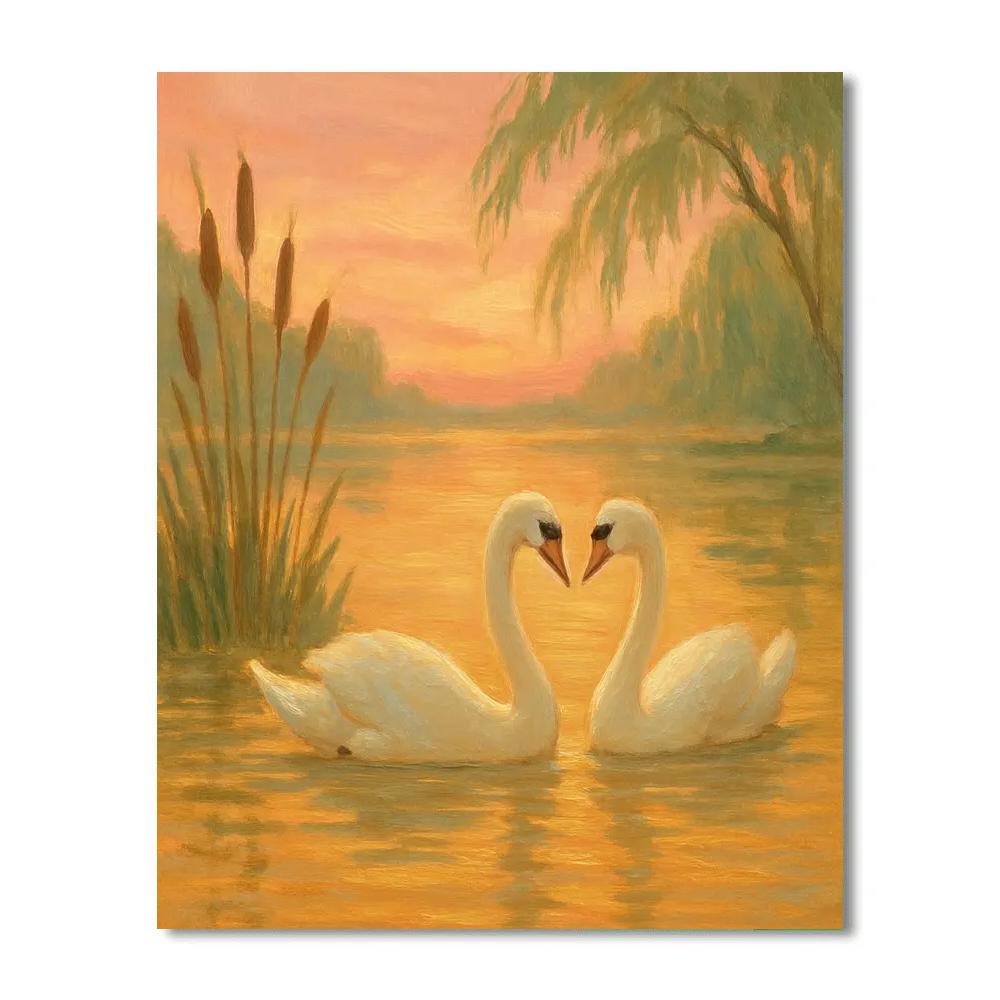 Golden Hour Swan Pair Drift painting number kit