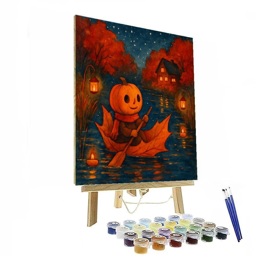 The Pumpkin Boat On A Maple Leaf River paint by numbers