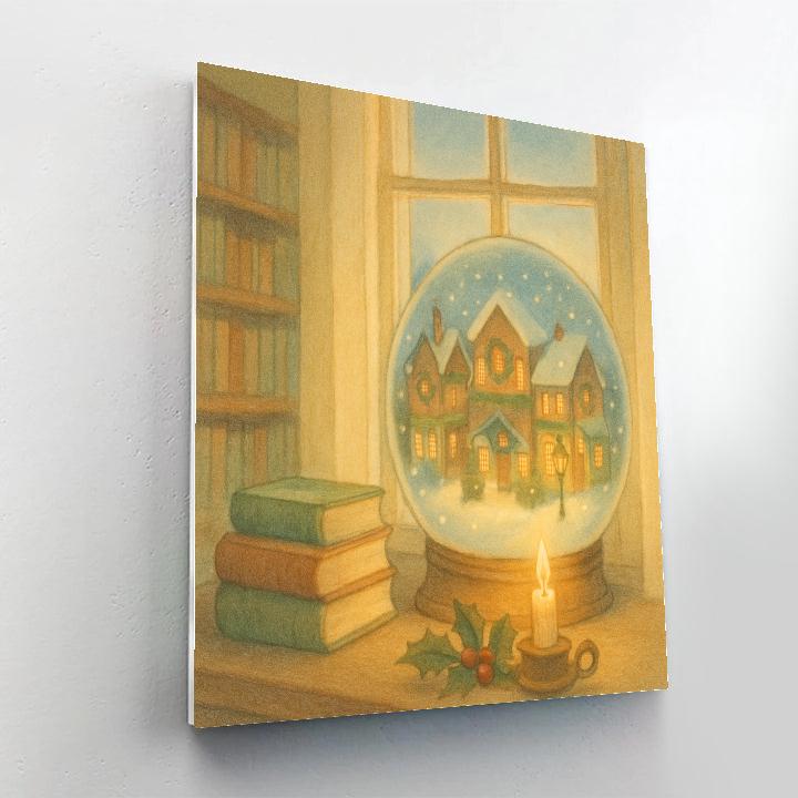 Winter Library Window With Snow Globe Street Painting by numbers kit