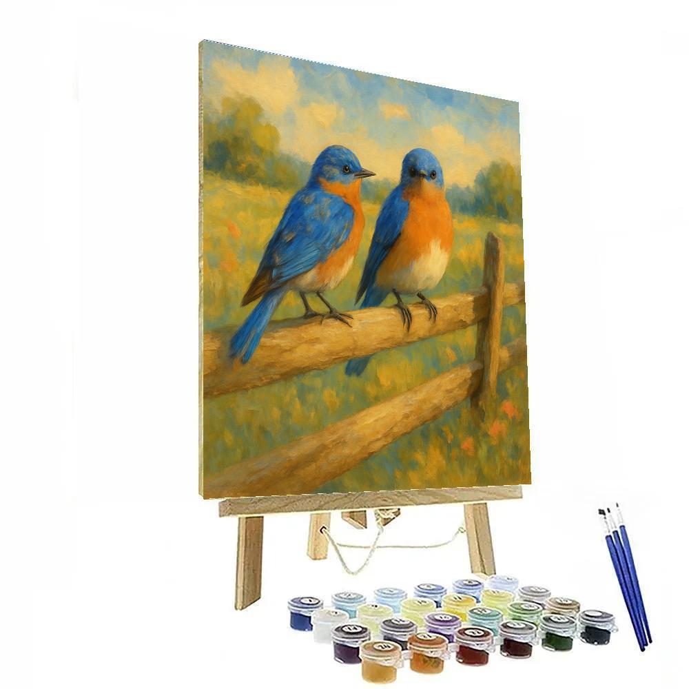 Bluebirds On The Quilt Fence Line Numbered painting kits