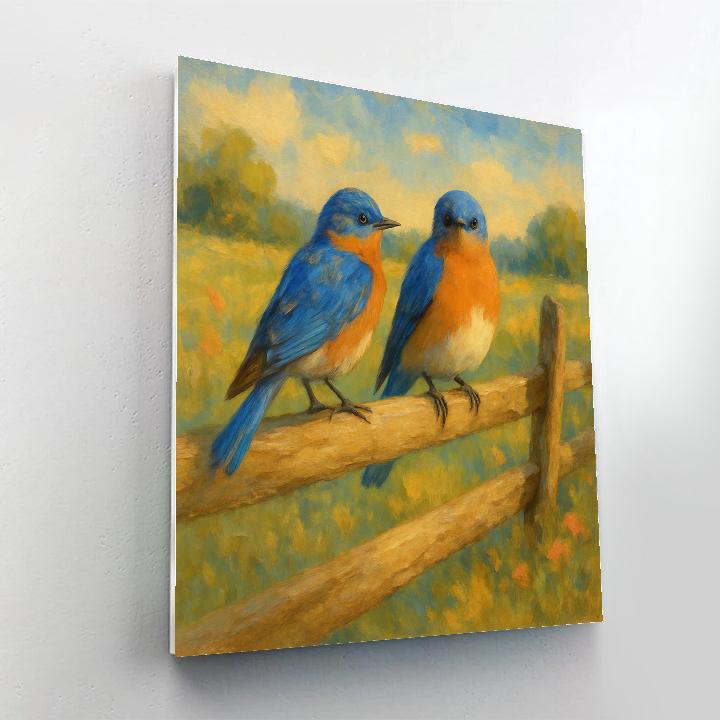 Bluebirds On The Quilt Fence Line Numbered painting kits