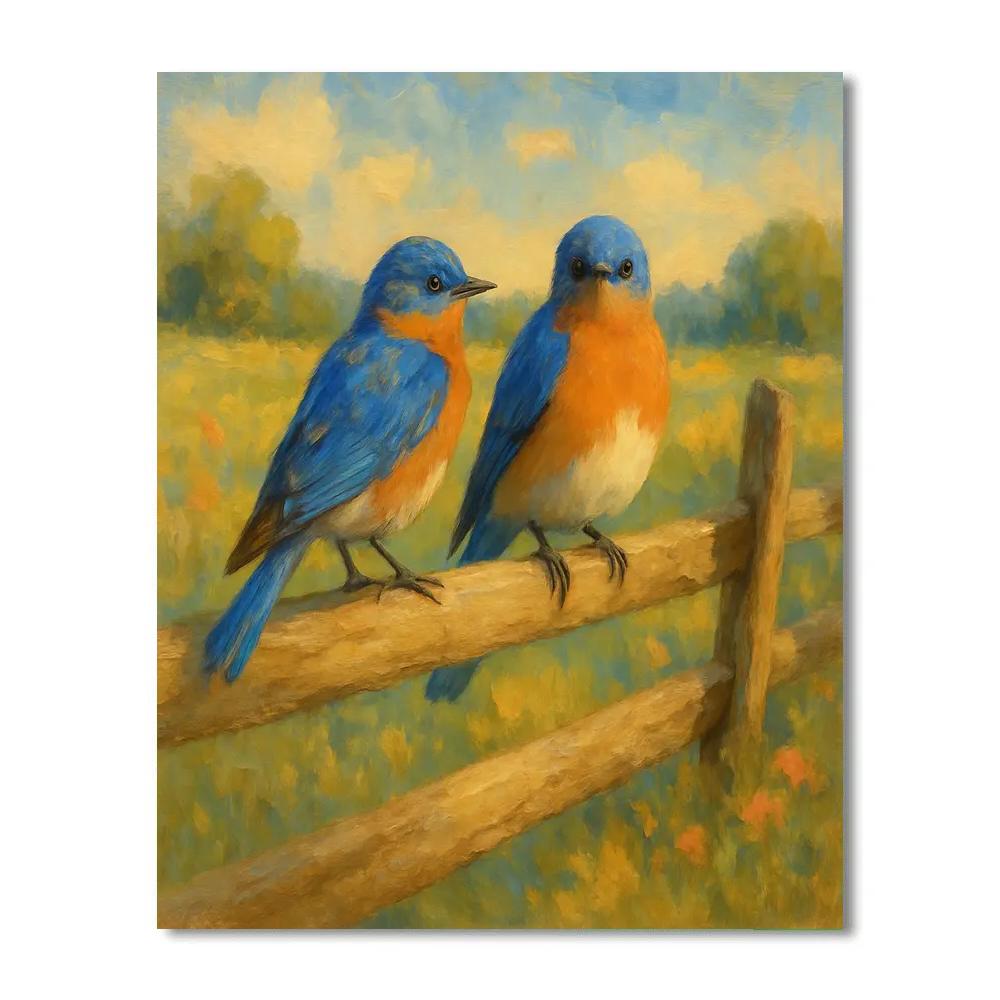 Bluebirds On The Quilt Fence Line Numbered painting kits