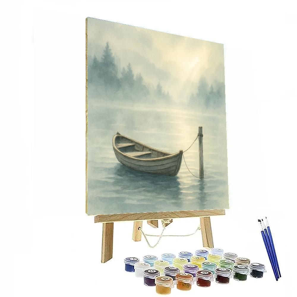 Foggy Morning Rowboat Tether paint by number