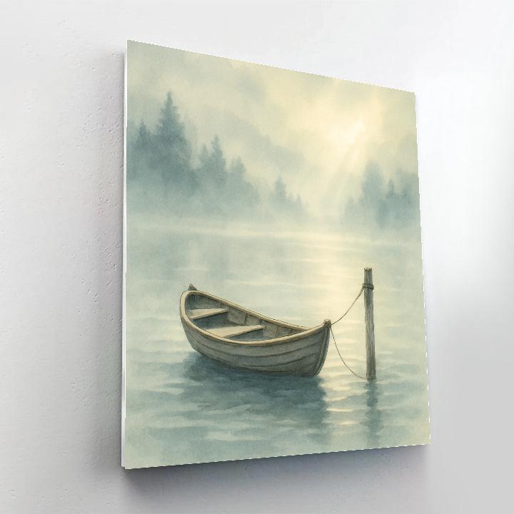 Foggy Morning Rowboat Tether paint by number