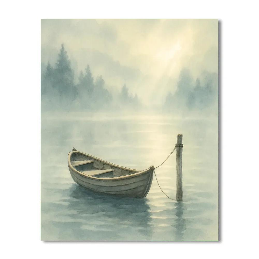 Foggy Morning Rowboat Tether paint by number