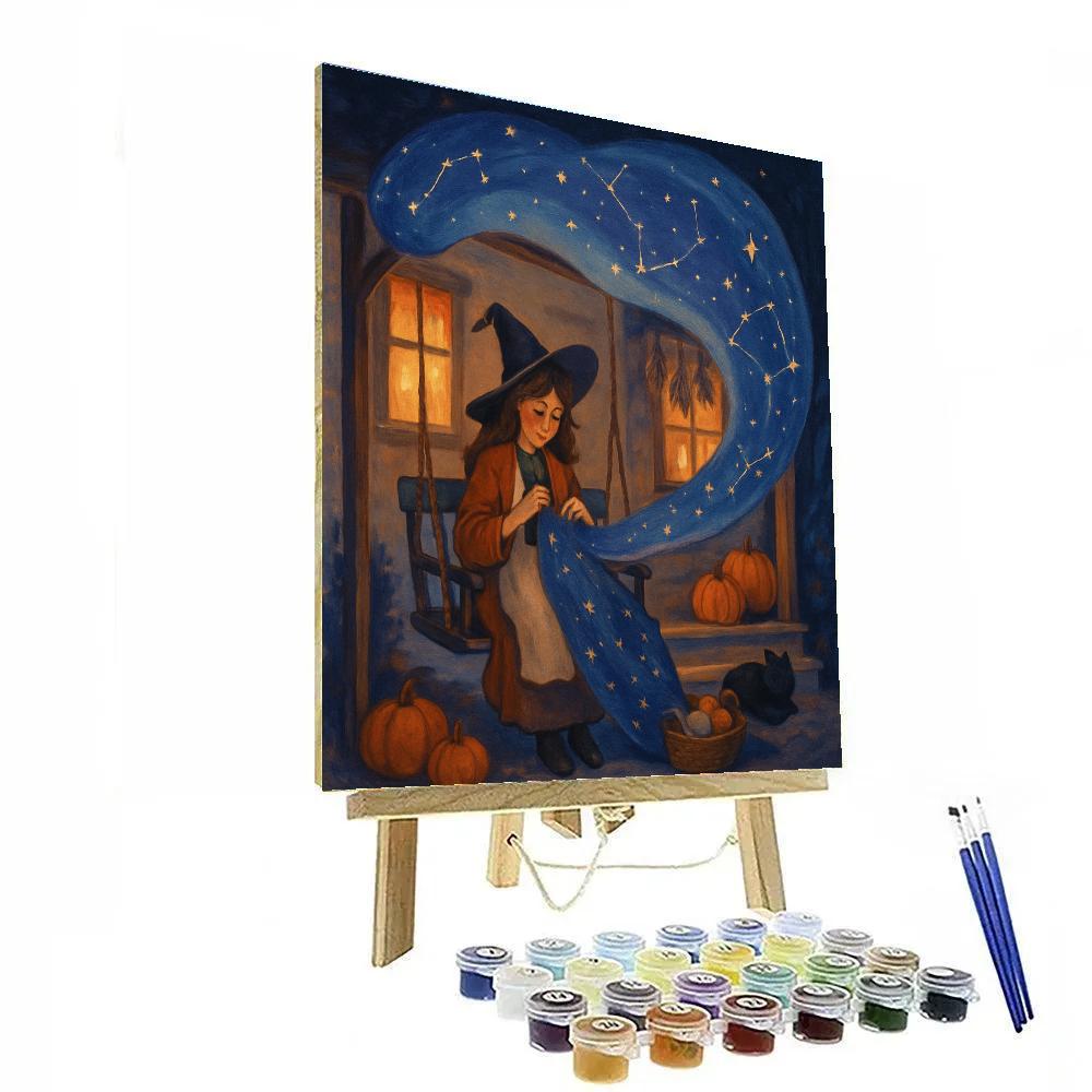 The Witch Cottage Quilt Of Night Skies paint by color