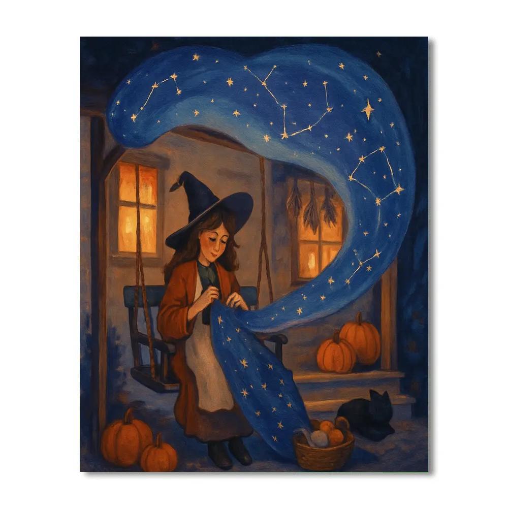 The Witch Cottage Quilt Of Night Skies paint by color