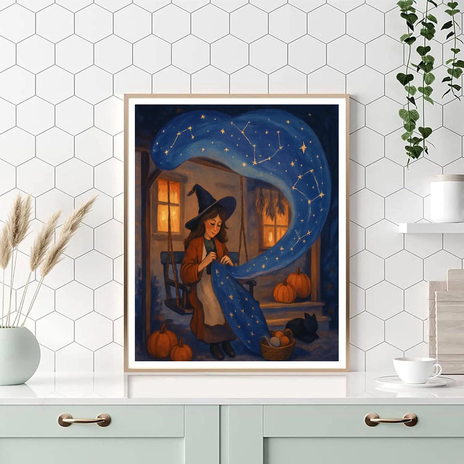 The Witch Cottage Quilt Of Night Skies paint by color