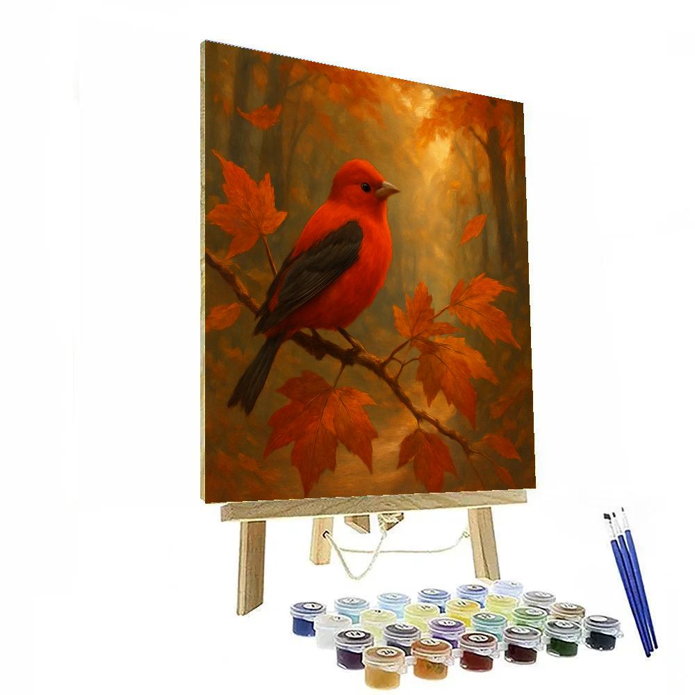 Autumn Tanager Among Copper Leaves Painting by numbers kit