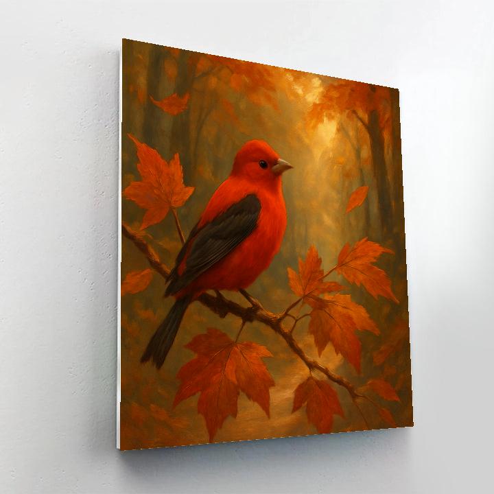 Autumn Tanager Among Copper Leaves Painting by numbers kit