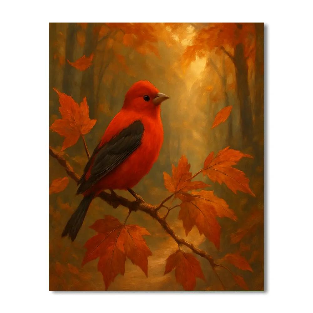 Autumn Tanager Among Copper Leaves Painting by numbers kit