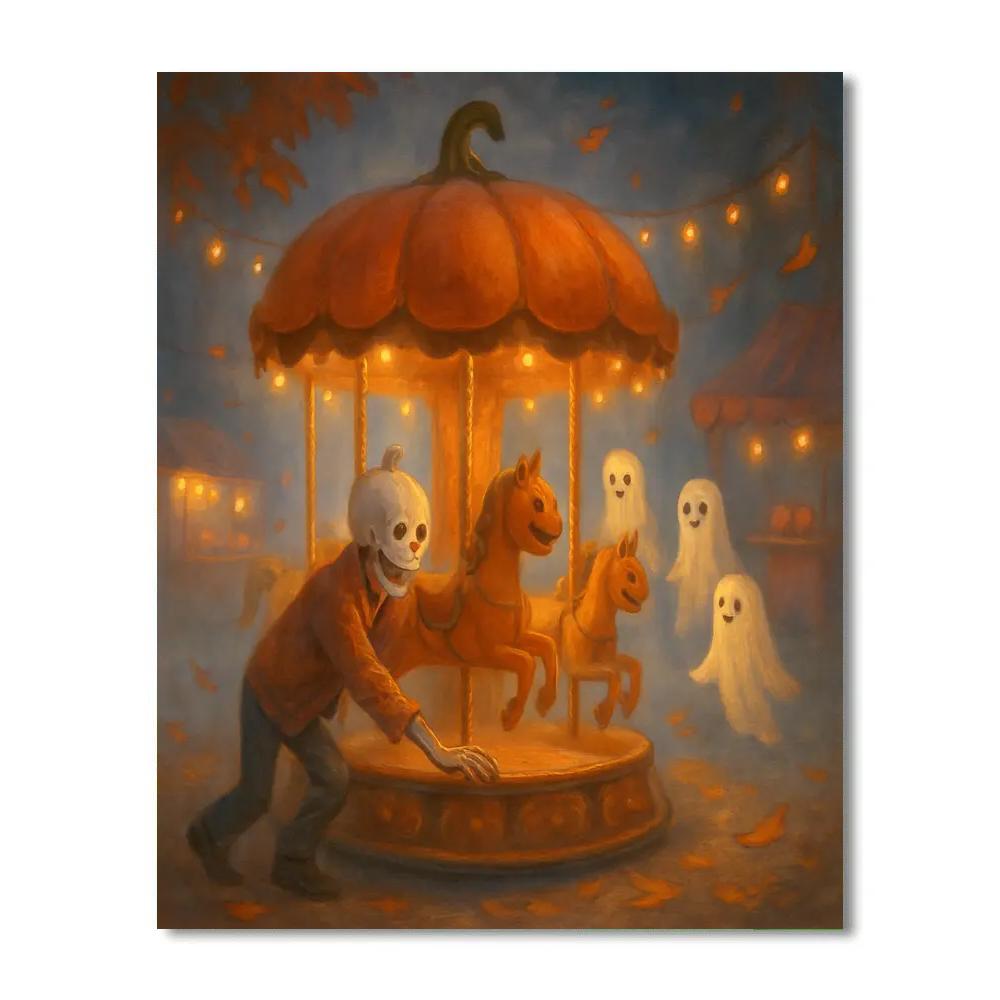 Pumpkin Carousel At The Misty Fairground Numbered painting kits