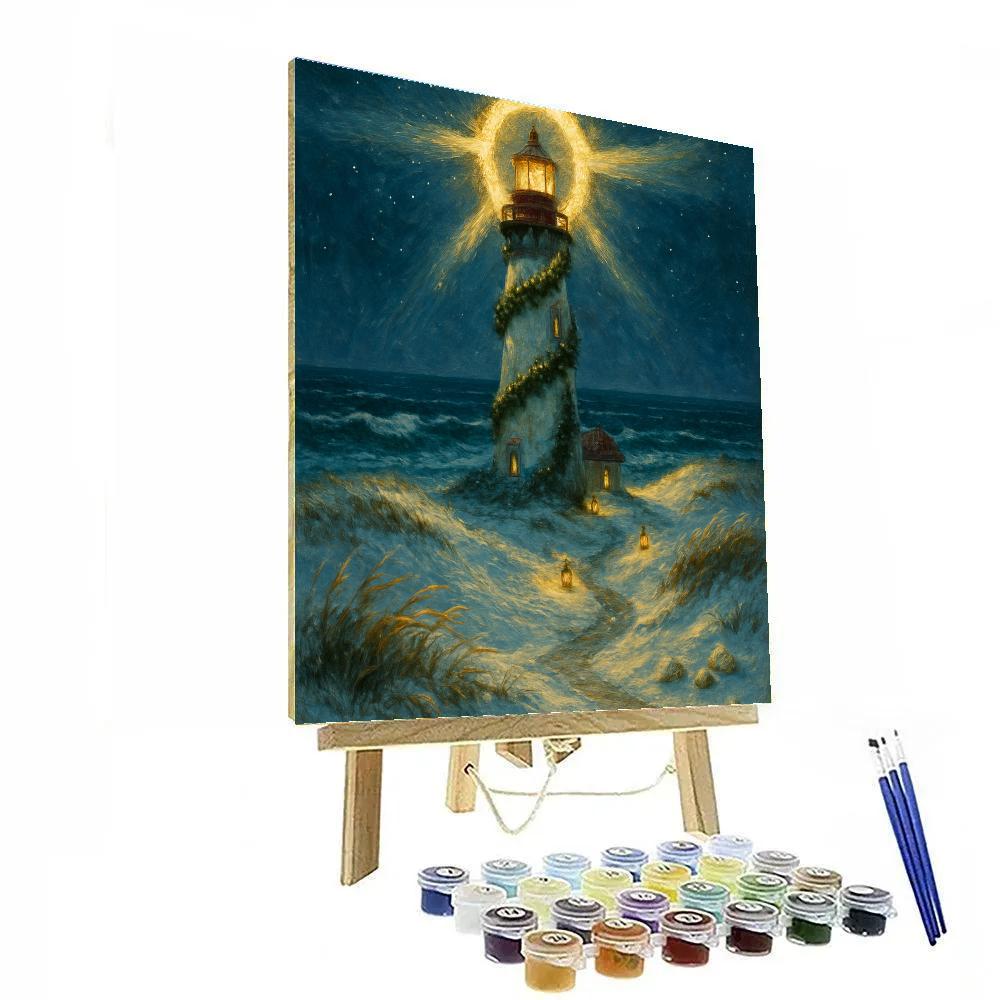 Evergreen Lighthouse With Wreath Beacon Numbered painting kits