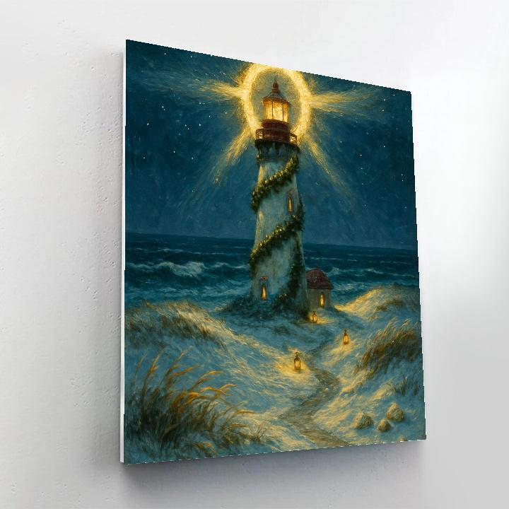 Evergreen Lighthouse With Wreath Beacon Numbered painting kits
