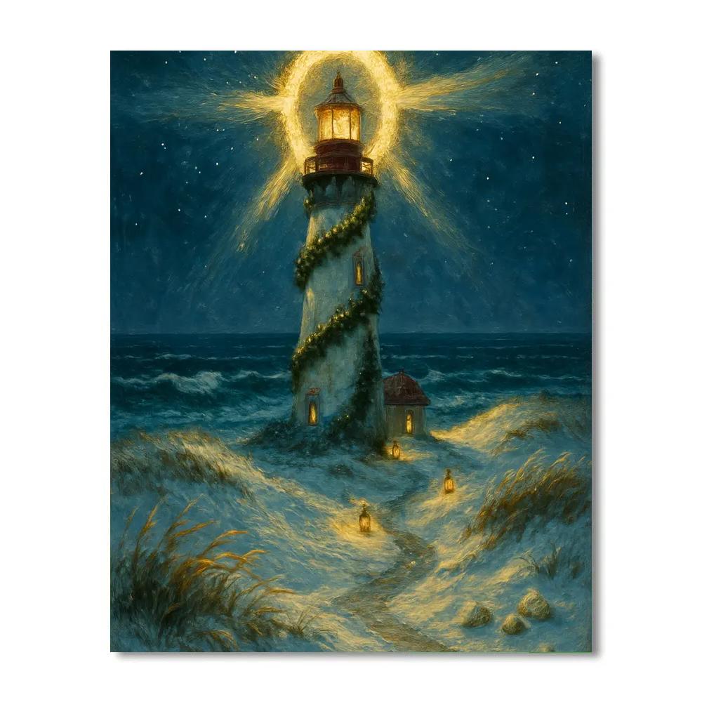 Evergreen Lighthouse With Wreath Beacon Numbered painting kits
