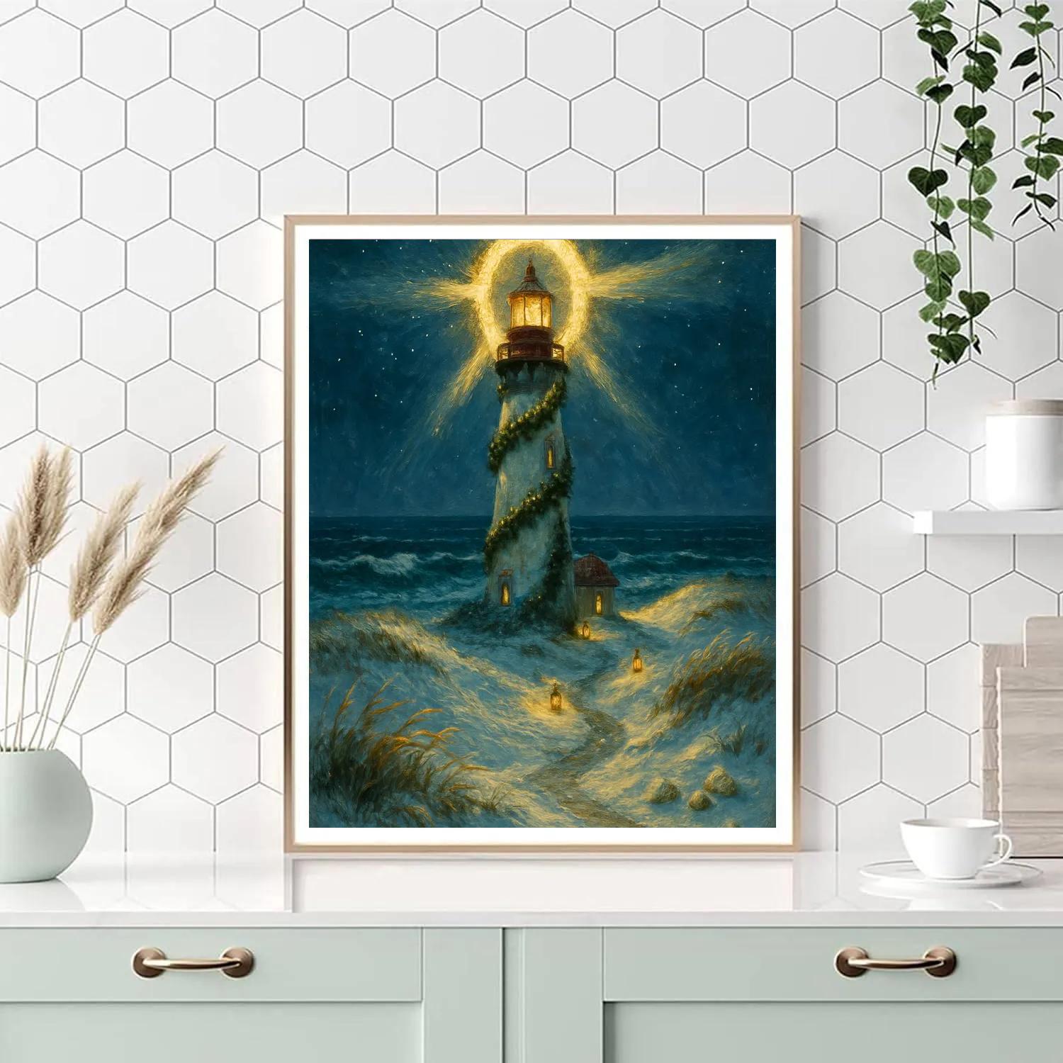 Evergreen Lighthouse With Wreath Beacon Numbered painting kits