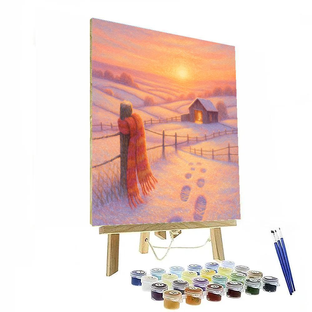 Golden Sunrise Over Quilted Snow Fields paint by number
