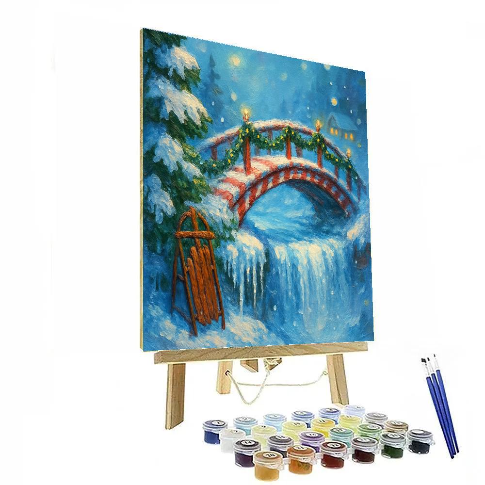 Candy Cane Bridge Over Misty Icicle Falls DIY paint by numbers