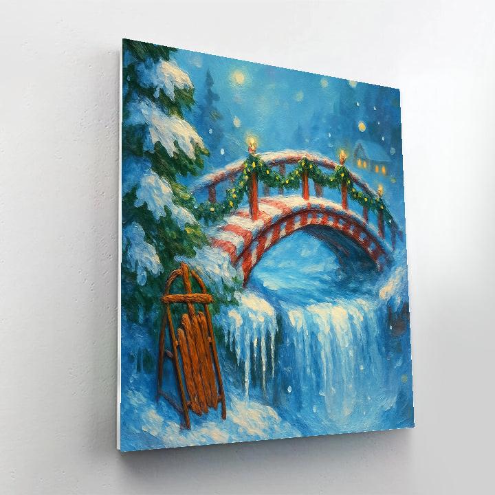 Candy Cane Bridge Over Misty Icicle Falls DIY paint by numbers