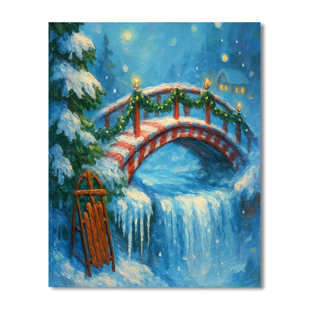 Candy Cane Bridge Over Misty Icicle Falls DIY paint by numbers