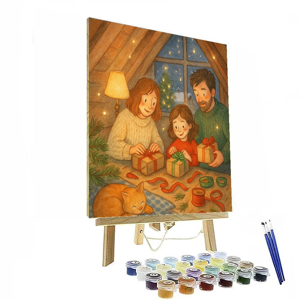Cozy Attic Wrapping Night With Firefly Sparkles paint by numbers