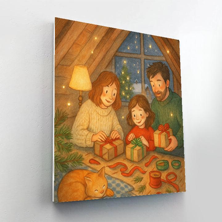 Cozy Attic Wrapping Night With Firefly Sparkles paint by numbers