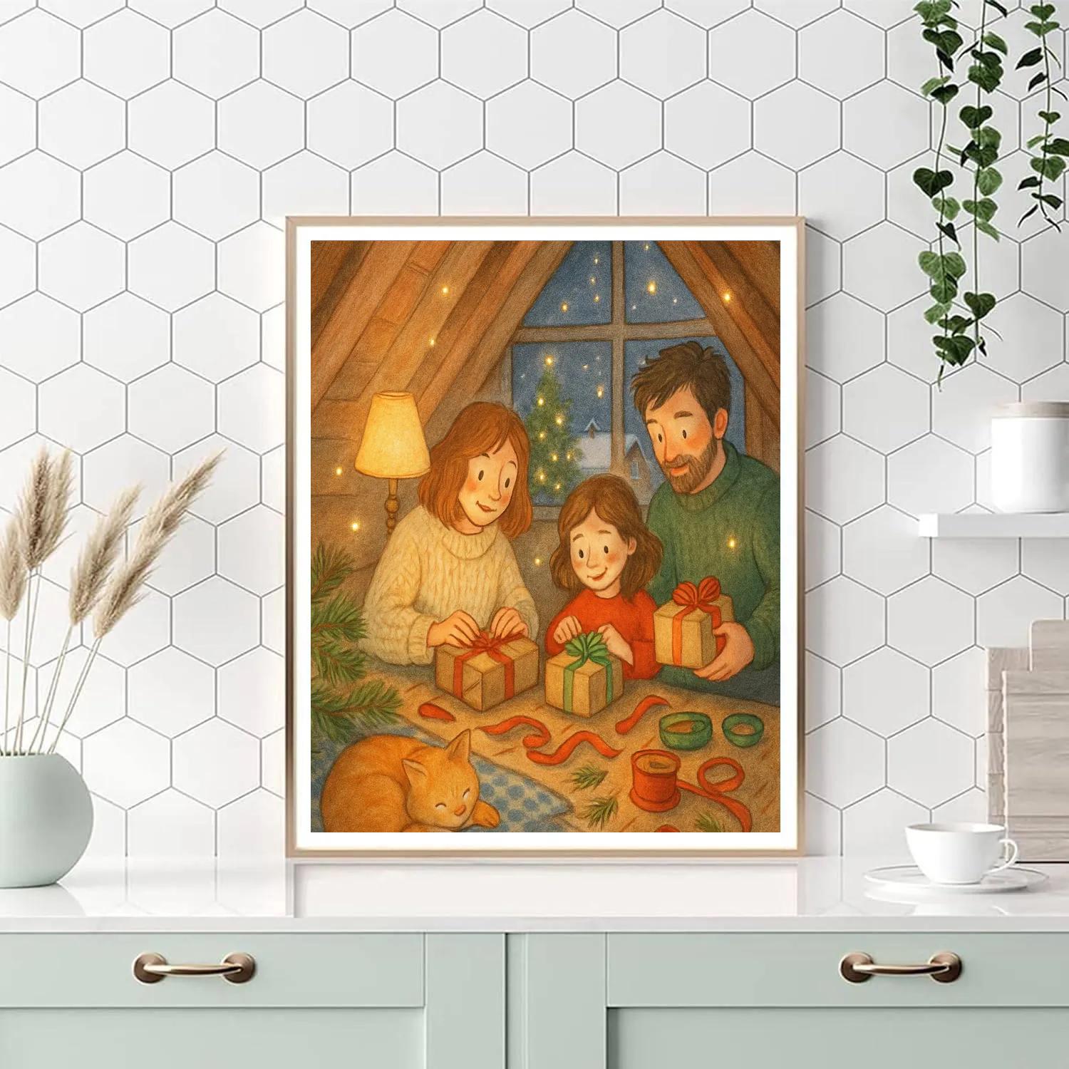 Cozy Attic Wrapping Night With Firefly Sparkles paint by numbers