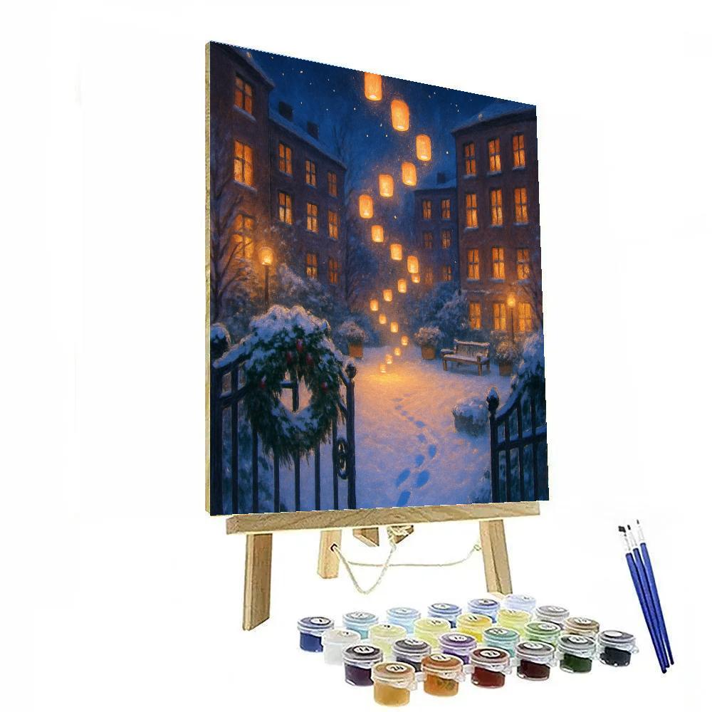 Snowy Courtyard Ballet Of Paper Lanterns paint by color