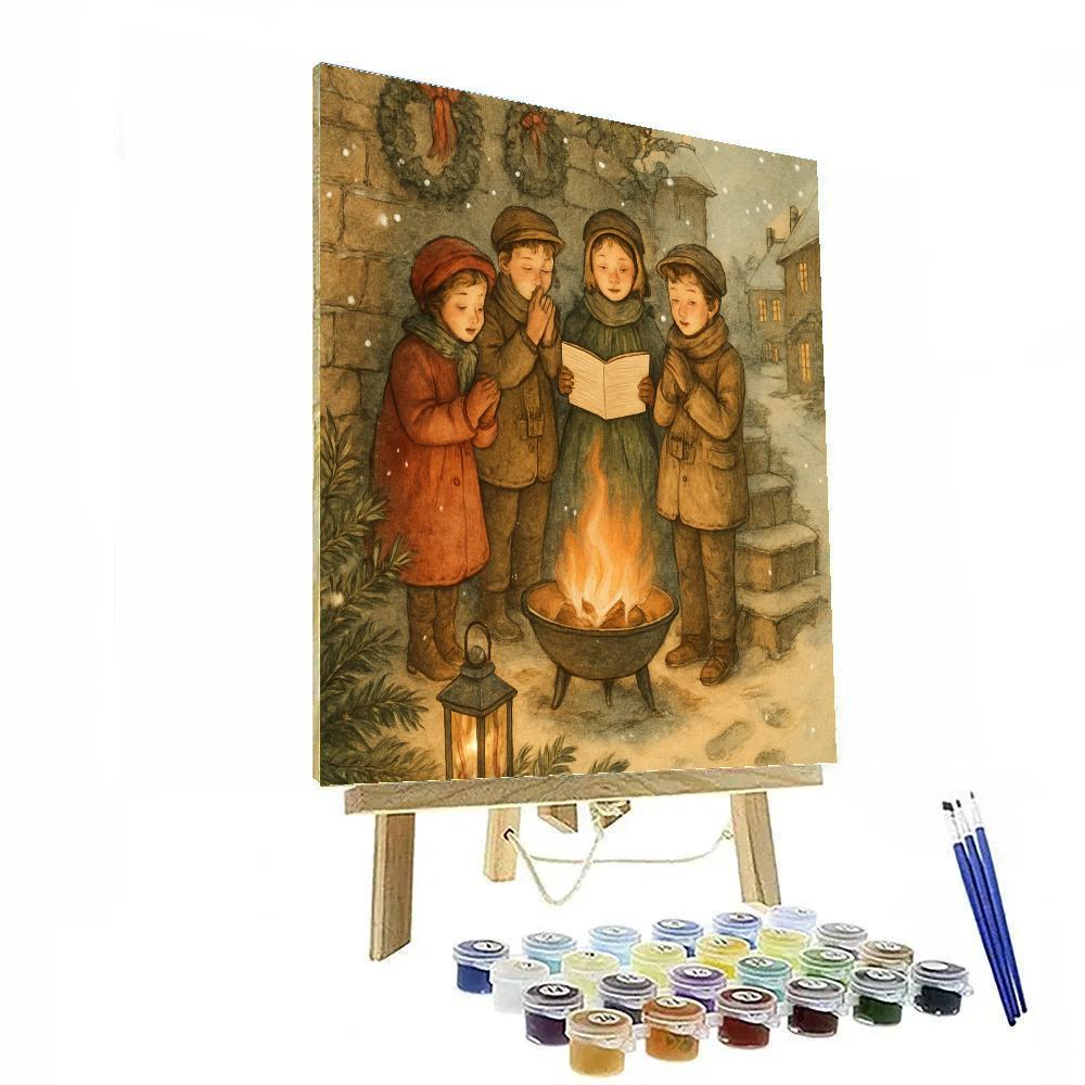 Fireside Choir On A Snowy Stone Steps painting number kit