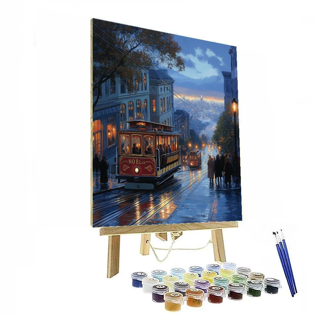 Cable Car Cresting Nob Hill At Blue Hour San Francisco United States Painting by numbers kit