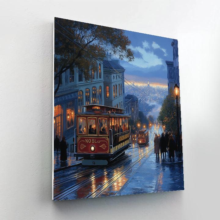 Cable Car Cresting Nob Hill At Blue Hour San Francisco United States Painting by numbers kit