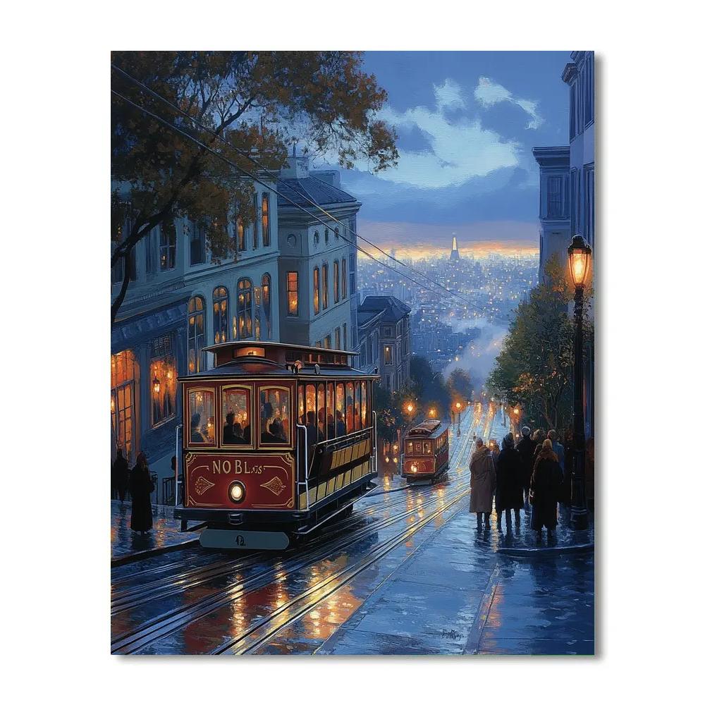 Cable Car Cresting Nob Hill At Blue Hour San Francisco United States Painting by numbers kit