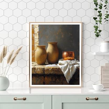 Diego Velázquez Inspired Silvery Bodegon Of Earthenware And Copper Glow Paint by numbers art