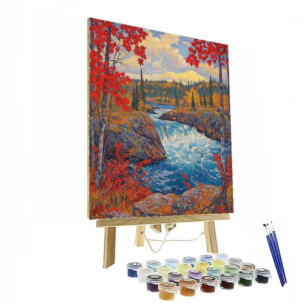 A.Y. Jackson Inspired Cobalt Rapids Through Red Maple Screen painting number kit