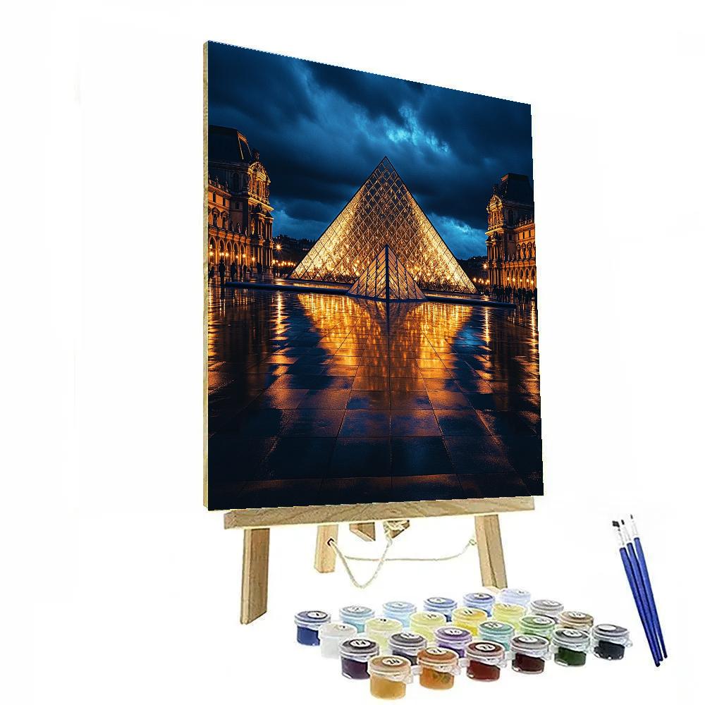 Geometric Esplanade Of The Louvre Pyramid At Night Paris France Painting by numbers kit