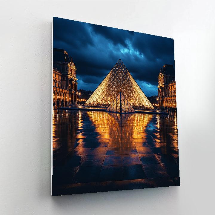 Geometric Esplanade Of The Louvre Pyramid At Night Paris France Painting by numbers kit