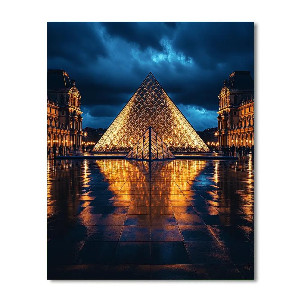 Geometric Esplanade Of The Louvre Pyramid At Night Paris France Painting by numbers kit