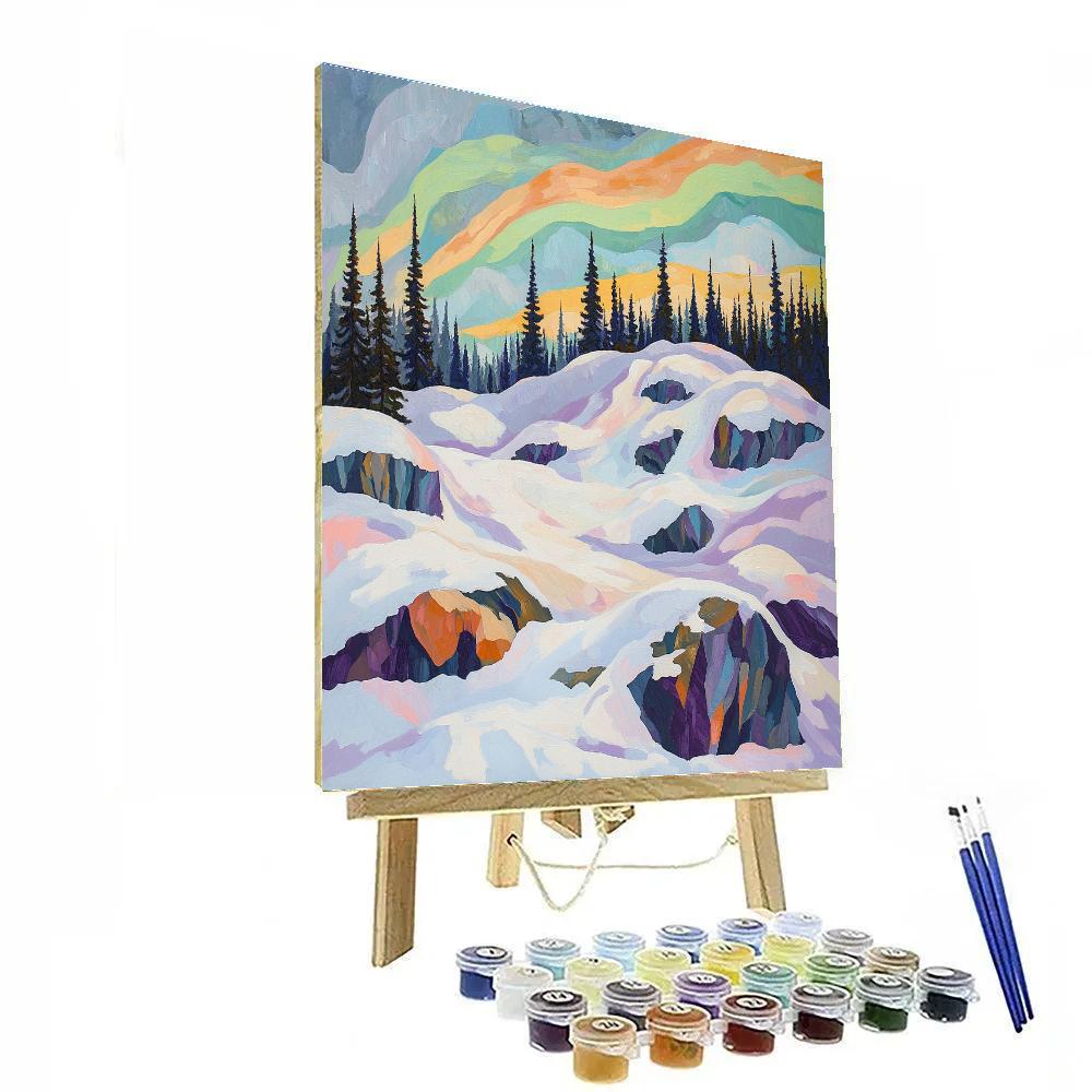 A.Y. Jackson Inspired Auroral Winter Snowfields In Violet Light Paint by numbers art