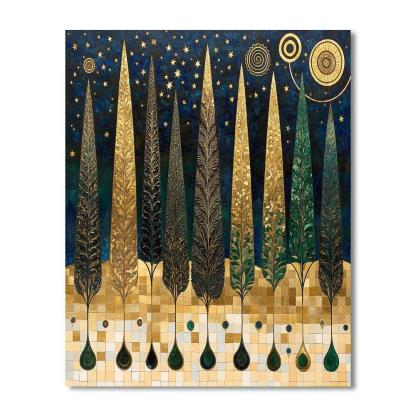 Gustav Klimt Inspired Gilded Cypress Constellation Grove painting number kit