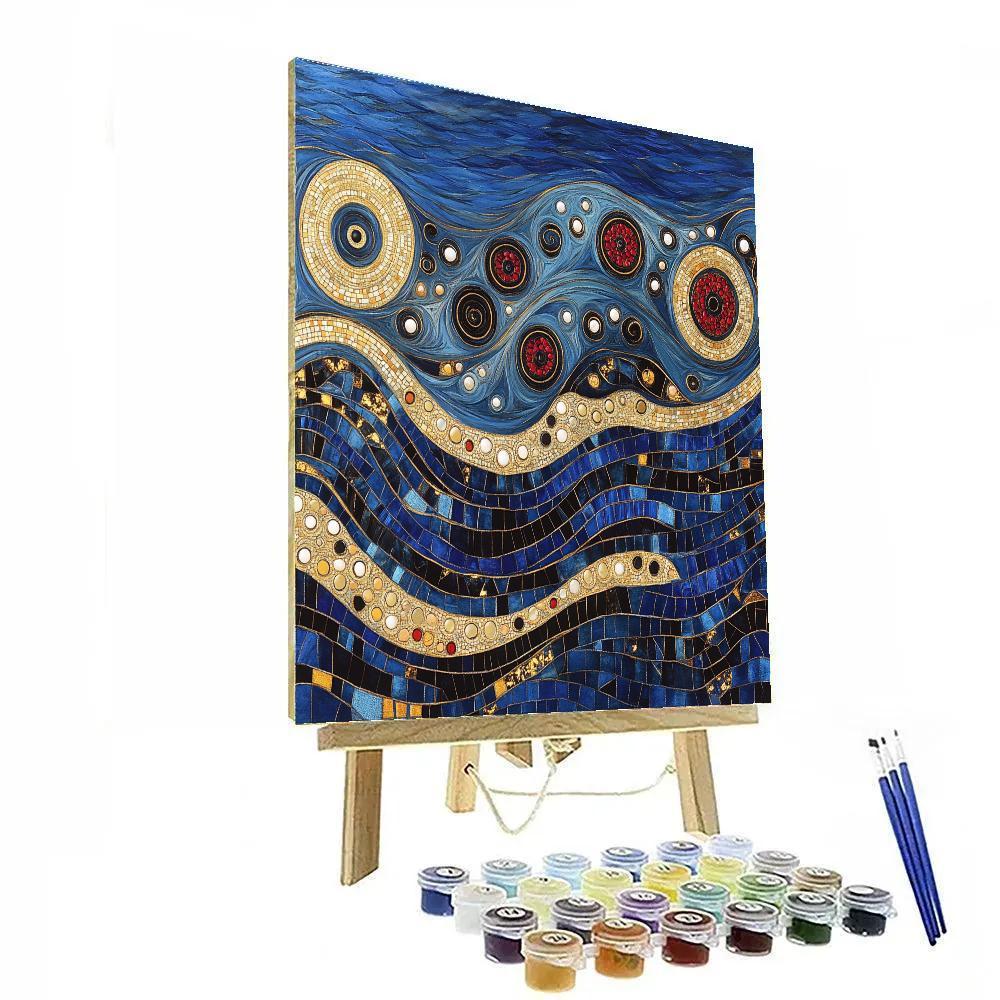 Gustav Klimt Inspired Ornamental Tidal Lapis Mosaic Number painting