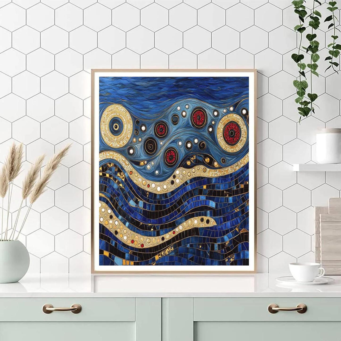 Gustav Klimt Inspired Ornamental Tidal Lapis Mosaic Number painting